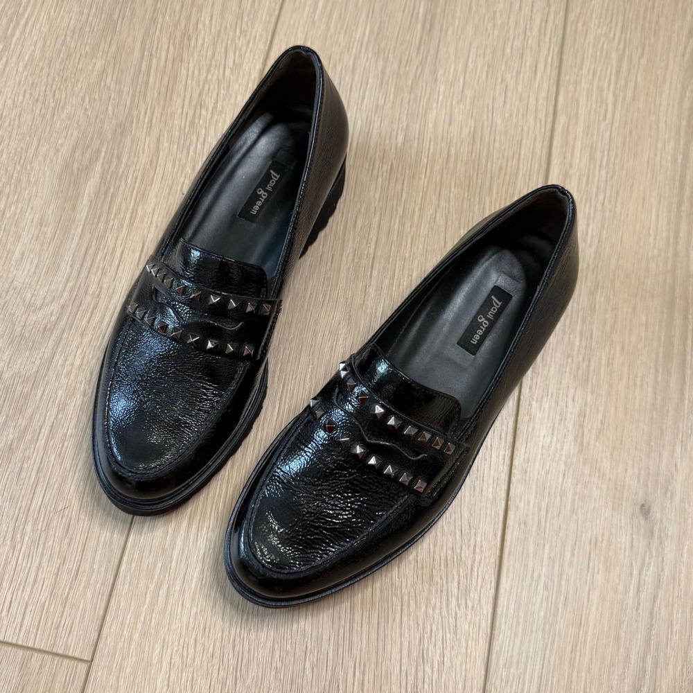 HH Paul Green Black Studded Patent Leather Lug Sole Sofia Studded Loafers 6.5 - Picture 2 of 7